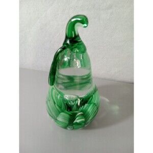 Vintage Joe St Clair Green Pear Paperweight 5.75" Controlled Bubble Art Glass